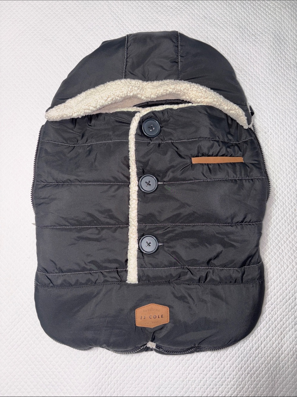 JJ Cole Black Puffer Footmuff with Cream Sherpa Trim